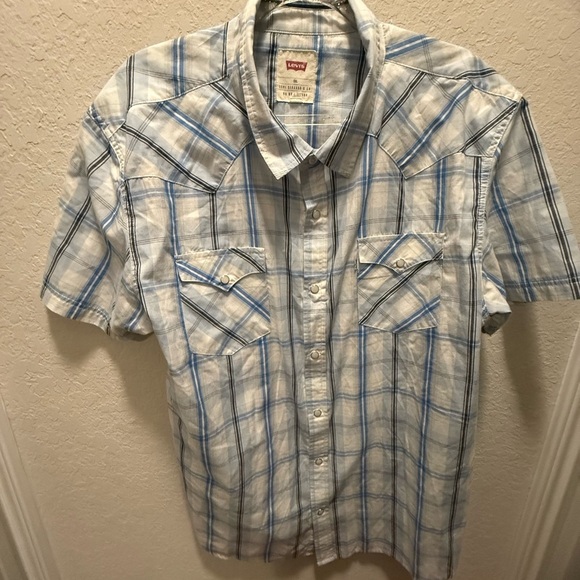 Levi's Other - Levi's White and Blue Checkered Men's  Pearl Snap Western Shirt Size XXL